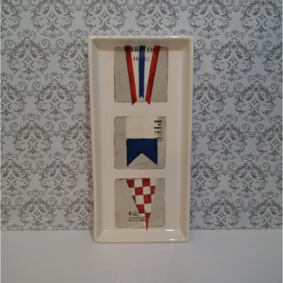 Magenta Maritime Pottery Platter Dish Nautical Pier Beach Theme Kitchen - Picture 1 of 8